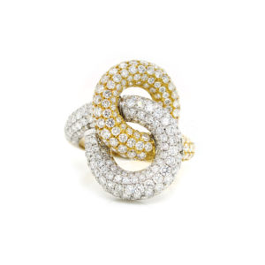 18 Karat White and Yellow Gold Ring With 4.5 Carats in Pave Set Diamond