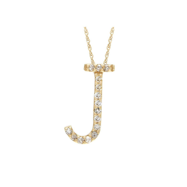 J initial yellow gold with diamonds