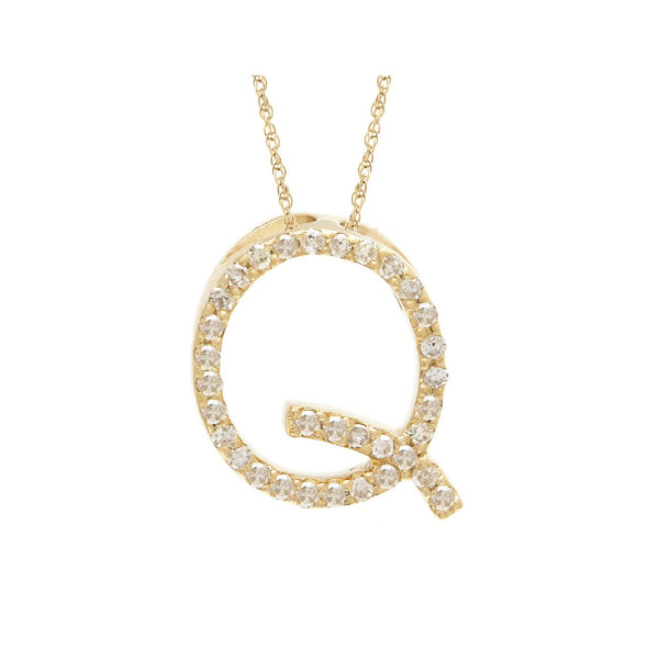 Initial Q yellow gold with diamonds