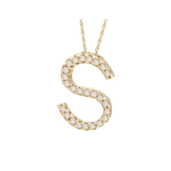 Diamond S initial necklace yellow gold