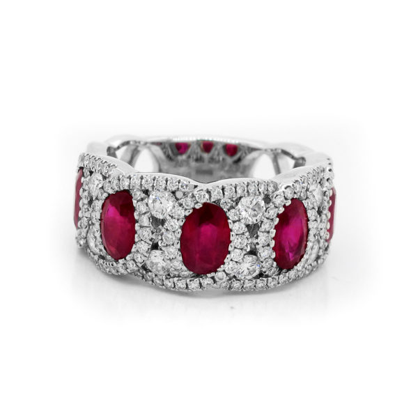 Rubies And Diamonds 18 Karat White Gold Band