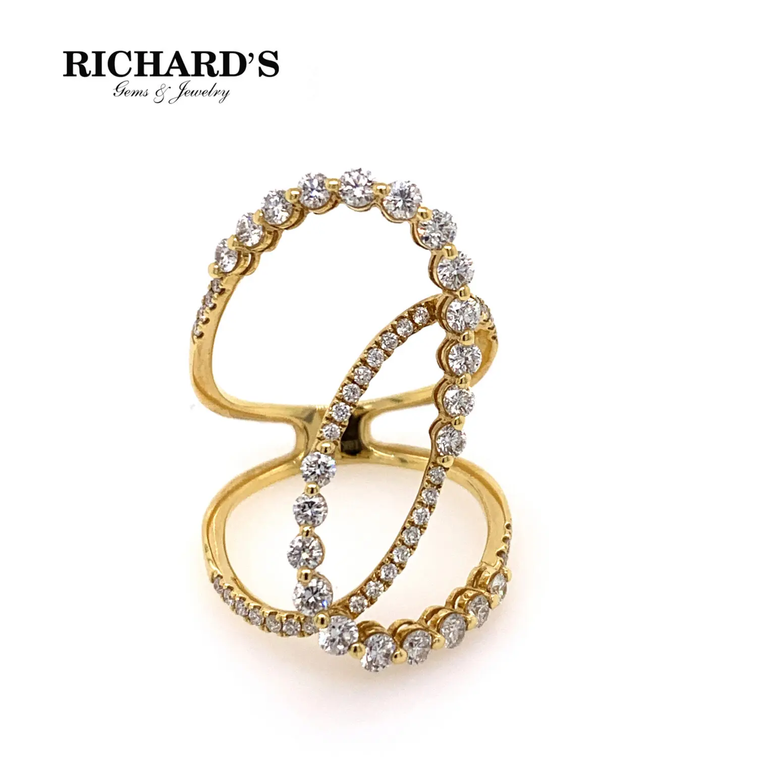 Yellow Gold Ring With Two Overlapping Rows of Diamonds