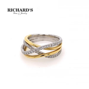 yellow and white gold overlapping design diamond ring