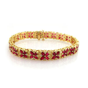 Flower Ruby and Diamond Yellow Gold Bracelet