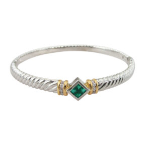 Emerald and Diamond Cable Bangle Bracelet