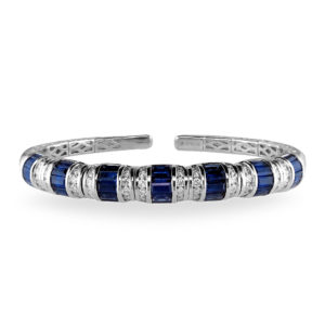 Blue sapphire and diamond bangle