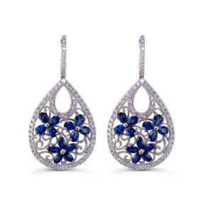 Sapphire and Diamond Dangle Flower Earrings