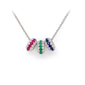 Emerald, ruby and sapphire charm necklace