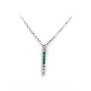 Emerald and diamond long bar necklace