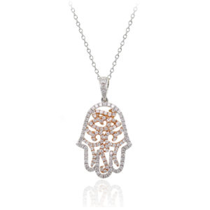 White and Rose Gold Hamsa with Diamonds Pendant