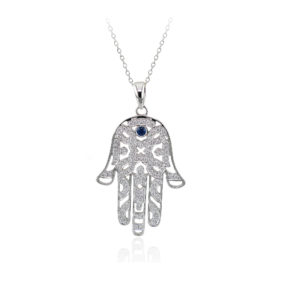 Hamsa Pendant with Diamond and Sapphire