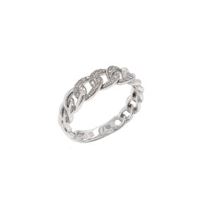 Chain link ring with pave diamonds