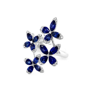 Sapphire and Diamond Flowers Ring
