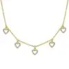 14k Gold Five Heart Diamond Necklace