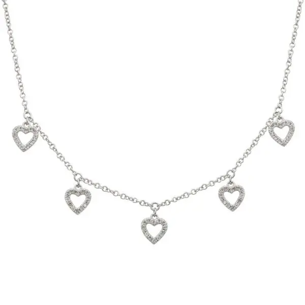 14k Gold Five Heart Diamond Necklace