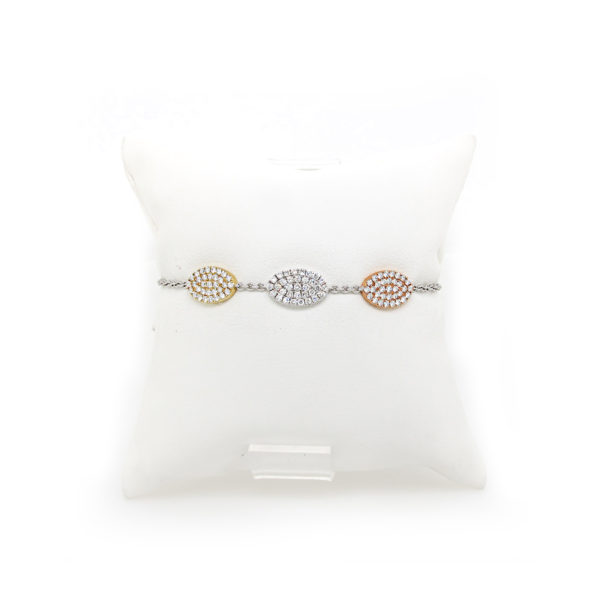 Three Tone Oval Pave Diamond Bracelet