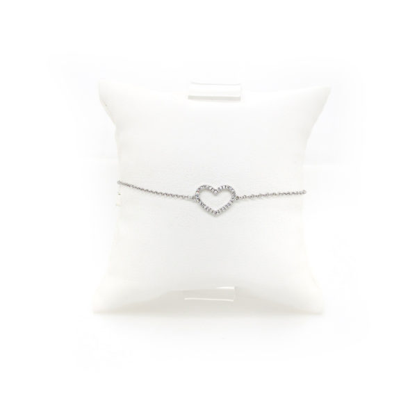 14k White Gold Open Heart Diamond Bracelet