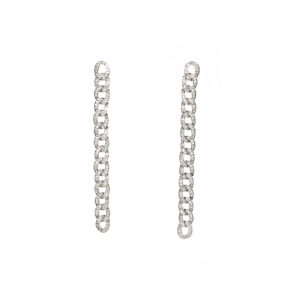14k White Gold Diamond Curb-Link Drop Earrings