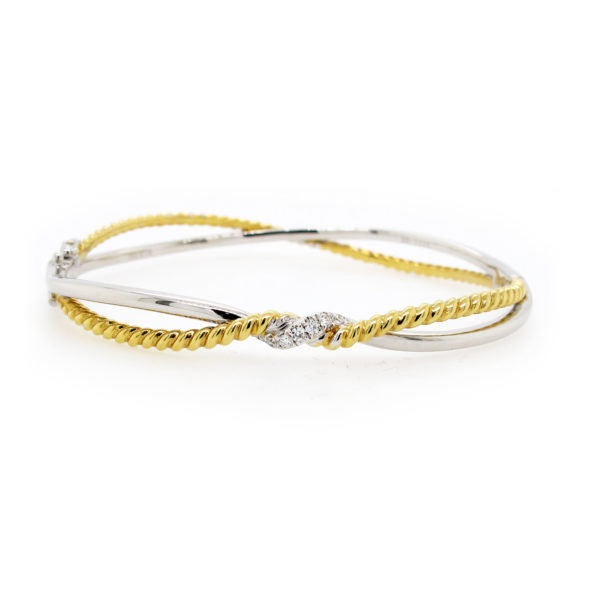 Two Tone Twisted Rope Diamond Bangle Bracelet