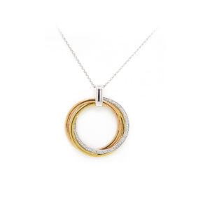 Tri-Tone Gold and Diamond Circles Pendant Necklace