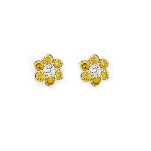 Yellow and white diamond stud flower earrings