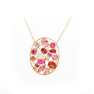 Mixed Gemstone Oval Necklace Rose Gold
