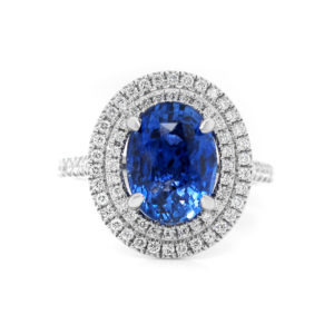 Oval Sapphire and Double Halo Diamond Ring