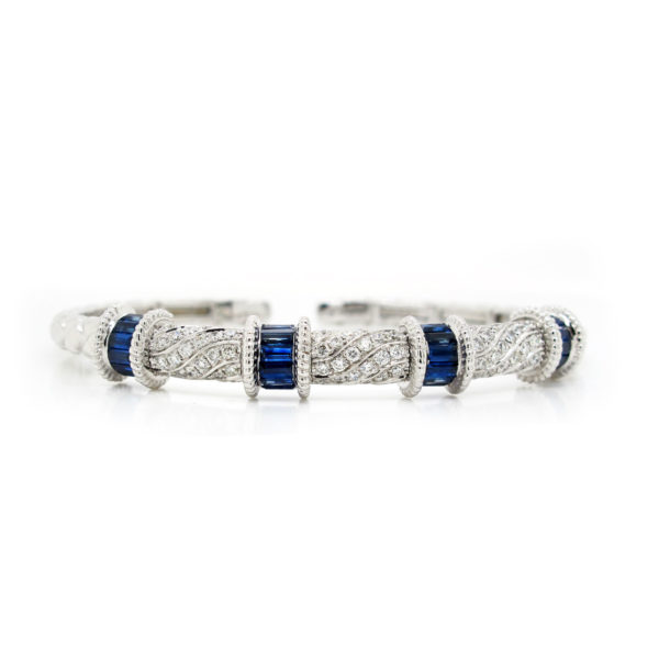 Sapphire and Diamond Open Cuff Bangle