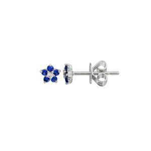 Sapphire and Diamond Flower Stud Earrings 14k White Gold