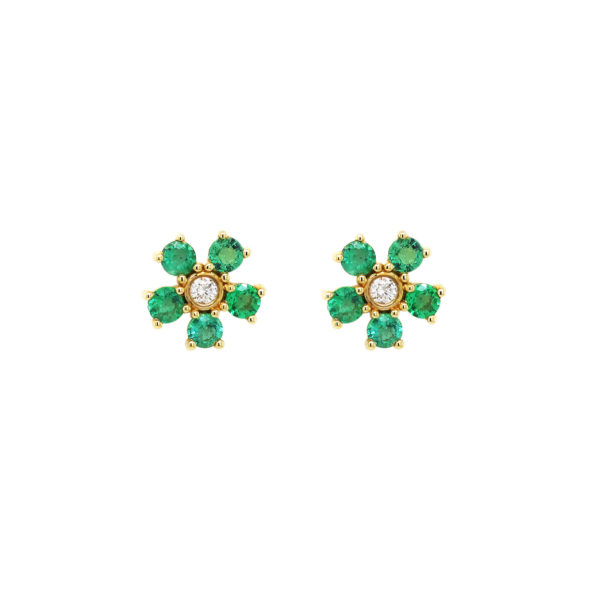 Emerald and Diamond Stud Earrings