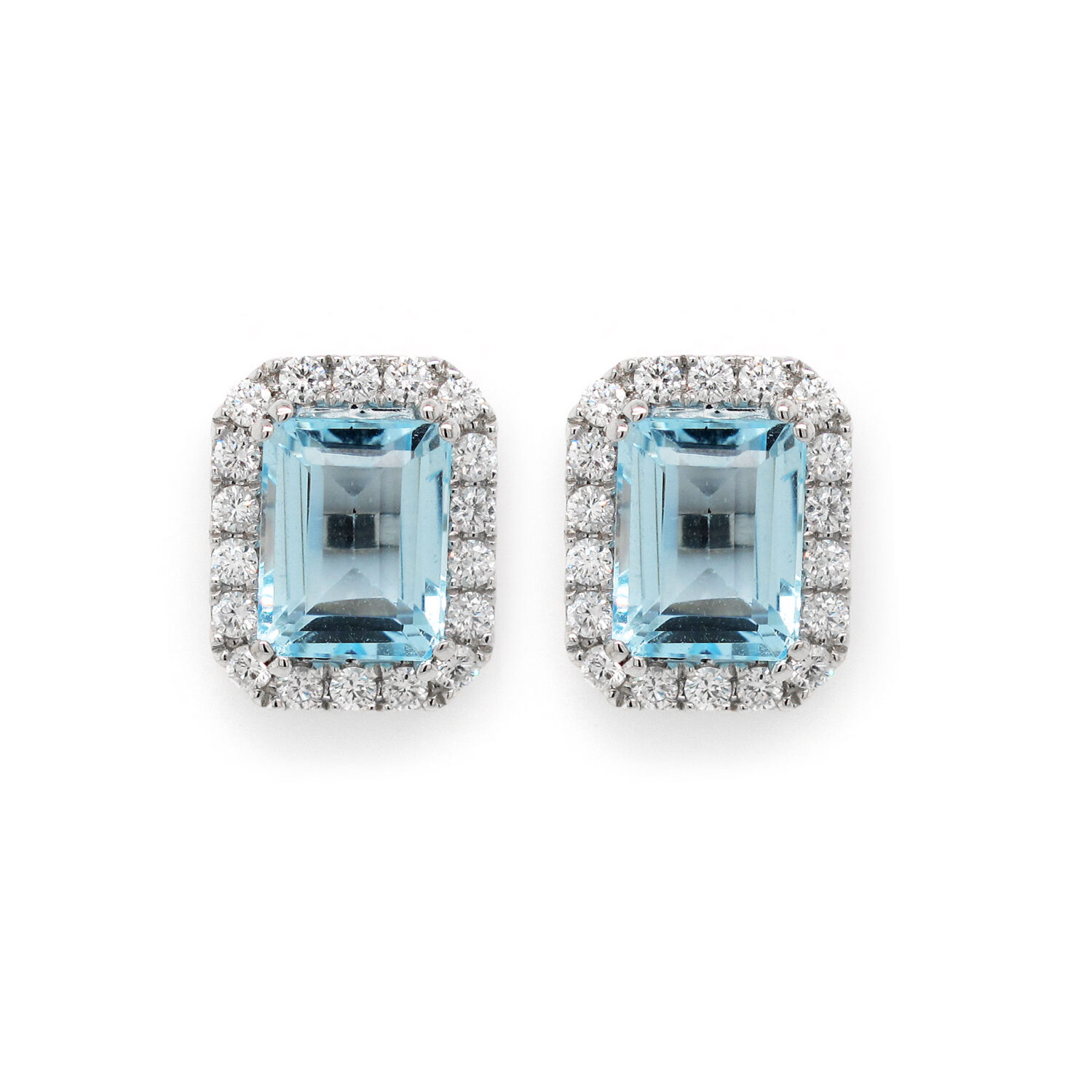 18K White Emerald Cut Blue Topaz and Diamond Earring - Richards Gems ...