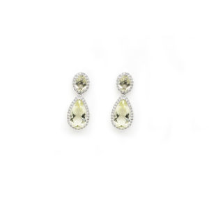 Lemon Quartz Pear and Oval Drop Earrings with Diamonds