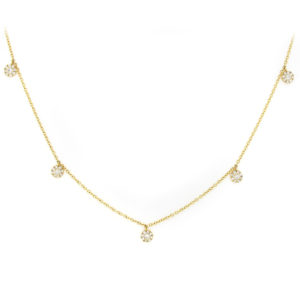 18k Yellow Gold Mini Five Pave Disc Necklace