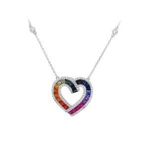 Multicolored Sapphire and Diamond Heart Necklace