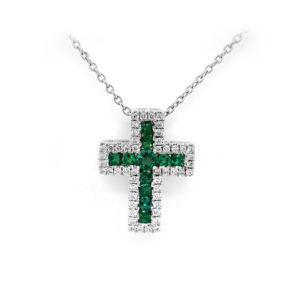 Emerald and Diamond Cross 18k White Gold