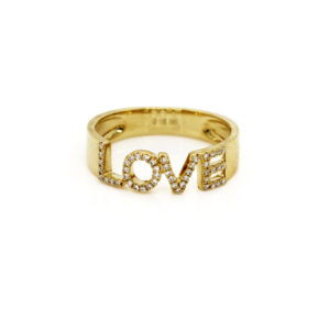 14k Yellow Gold LOVE Word Diamond Band Ring