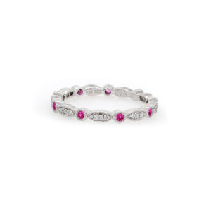 Pink Sapphire and Diamond Ring 14k White Gold