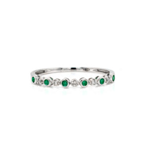 Bezel Set Emerald and Diamond Stacking Ring