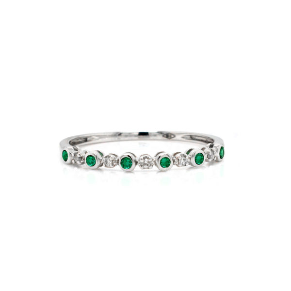 Bezel Set Emerald and Diamond Stacking Ring