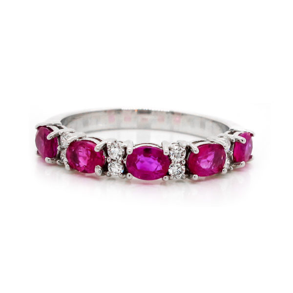 Five Stone Oval Pink Sapphire and Diamond Band