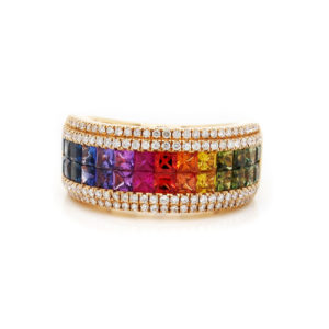 Mixed Sapphire with Diamond Band 18k Rose Gold