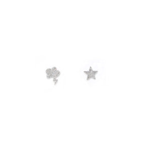 14k Diamond Pave Star and Cloud Storm Mismatch Stud Earrings