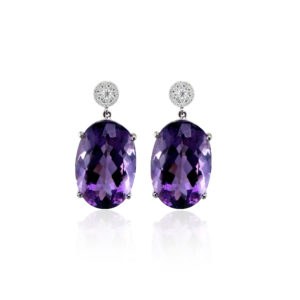 Oval Purple Amethyst and Diamond Earrings 18K White Gold