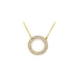 Circle Pendant Necklace Round and Baguette Diamonds