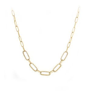 Diamond Paper Clip Link Necklace 14k Yellow Gold