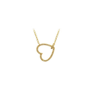 Sideways Diamond Heart Necklace 14k Yellow Gold