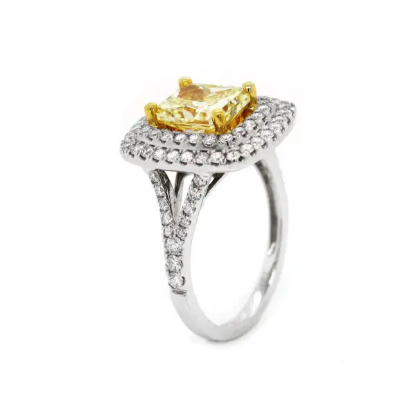 Radiant Cut Fancy Light Yellow Diamond Engagement Ring