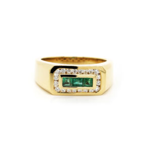 Emerald and Diamond Men's Ring 14k Yellow Gold