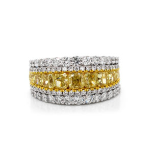 Fancy Yellow and White Diamond Wide Band Ring 18k White Gold