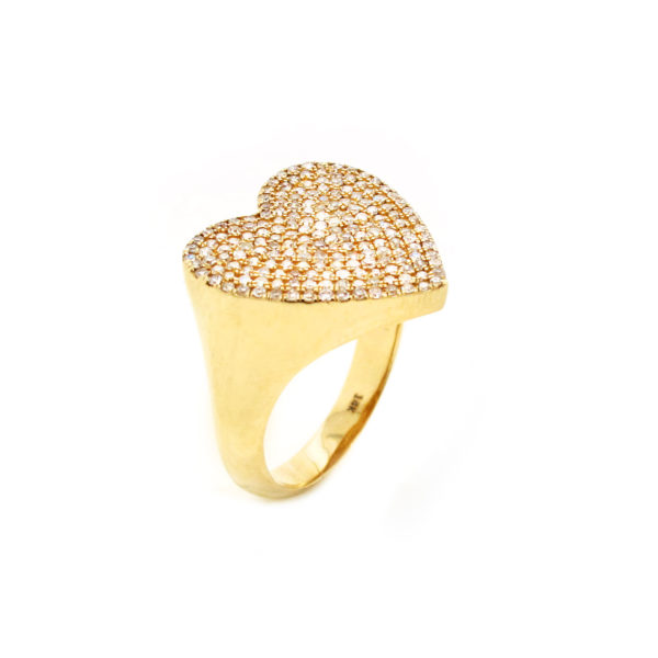 Diamonds Pave Heart Ring 14k Yellow Gold